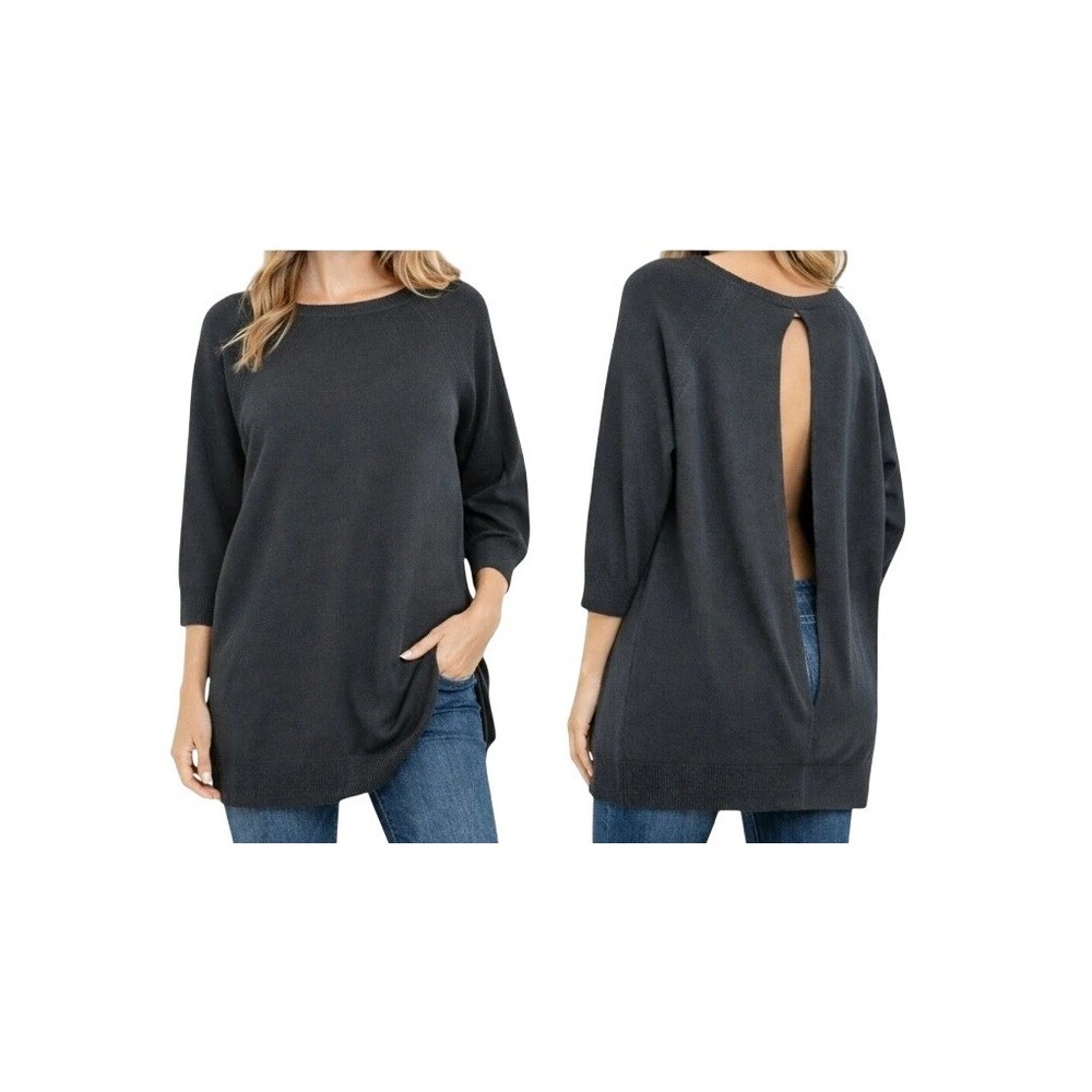 Sael Womens M Gray Perugia Split Open Back Cashmere Sweater NWT